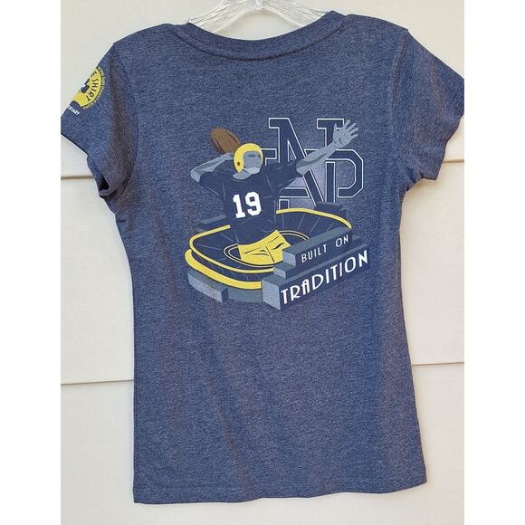 Notre Dame Football Womens T shirt Tee V neck 30 Years Size S Blue Gold Shamrock - Picture 9 of 9
